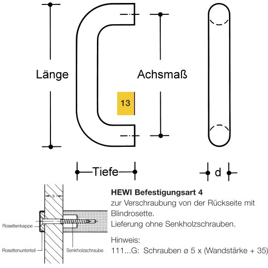 HEWI 111G.4 13 M�belgriff � 20 mm BA 4 rapsgelb